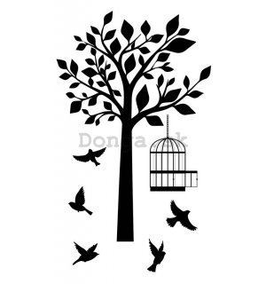 Samolepka - Vtáky a strom (tiene)