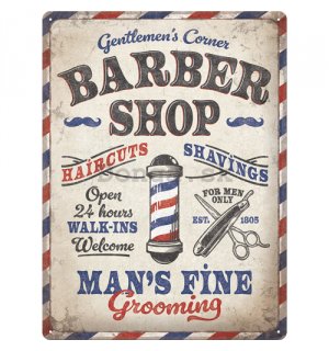 Plechová ceduľa - Barber Shop