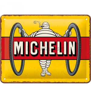 Plechová ceduľa: Michelin - Tyres Bibendum Yellow - 20x15 cm