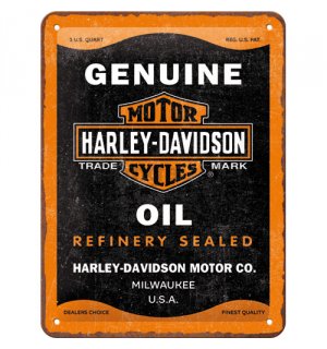 Plechová ceduľa: Harley-Davidson - Genuine Oil - 15x20 cm