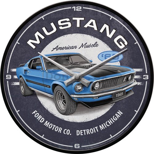 Nástenné hodiny - Ford Mustang - 1969 Mach 1 Blue