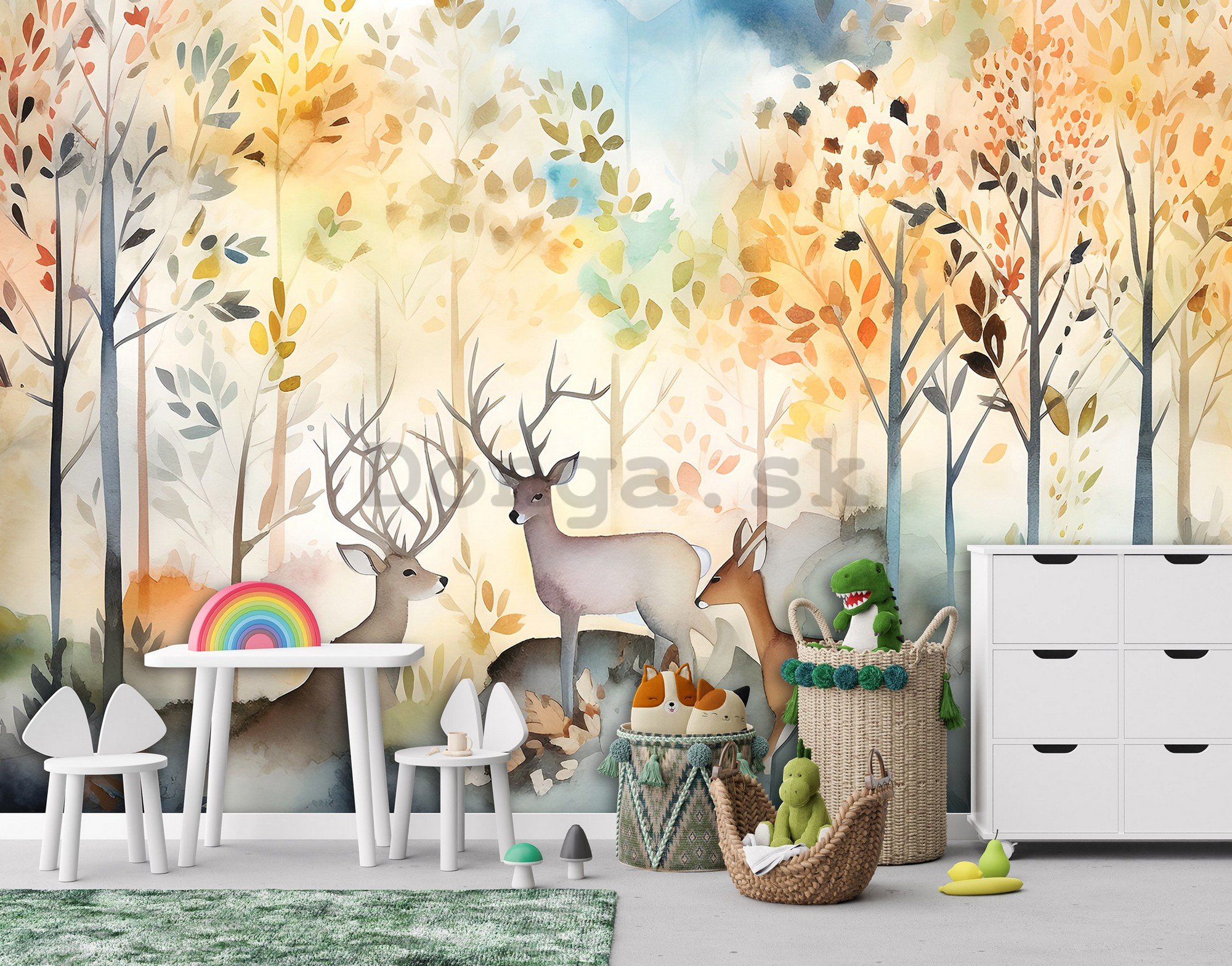 Fototapety vliesové: For kids watercolour forest - 254x184 cm