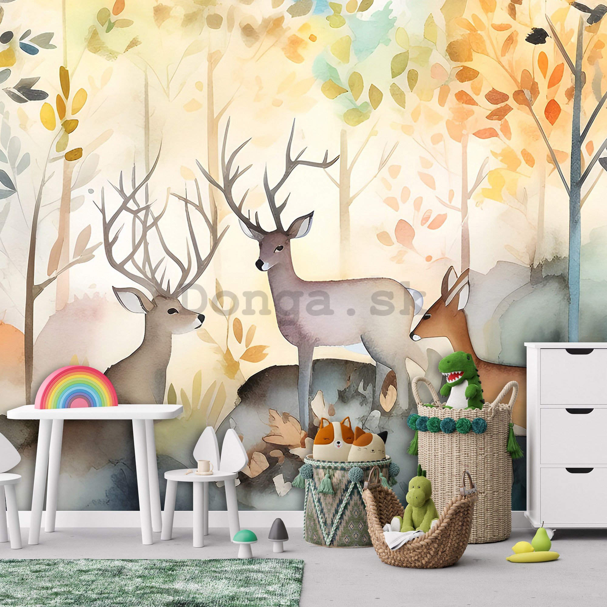 Fototapety vliesové: For kids watercolour forest - 254x184 cm
