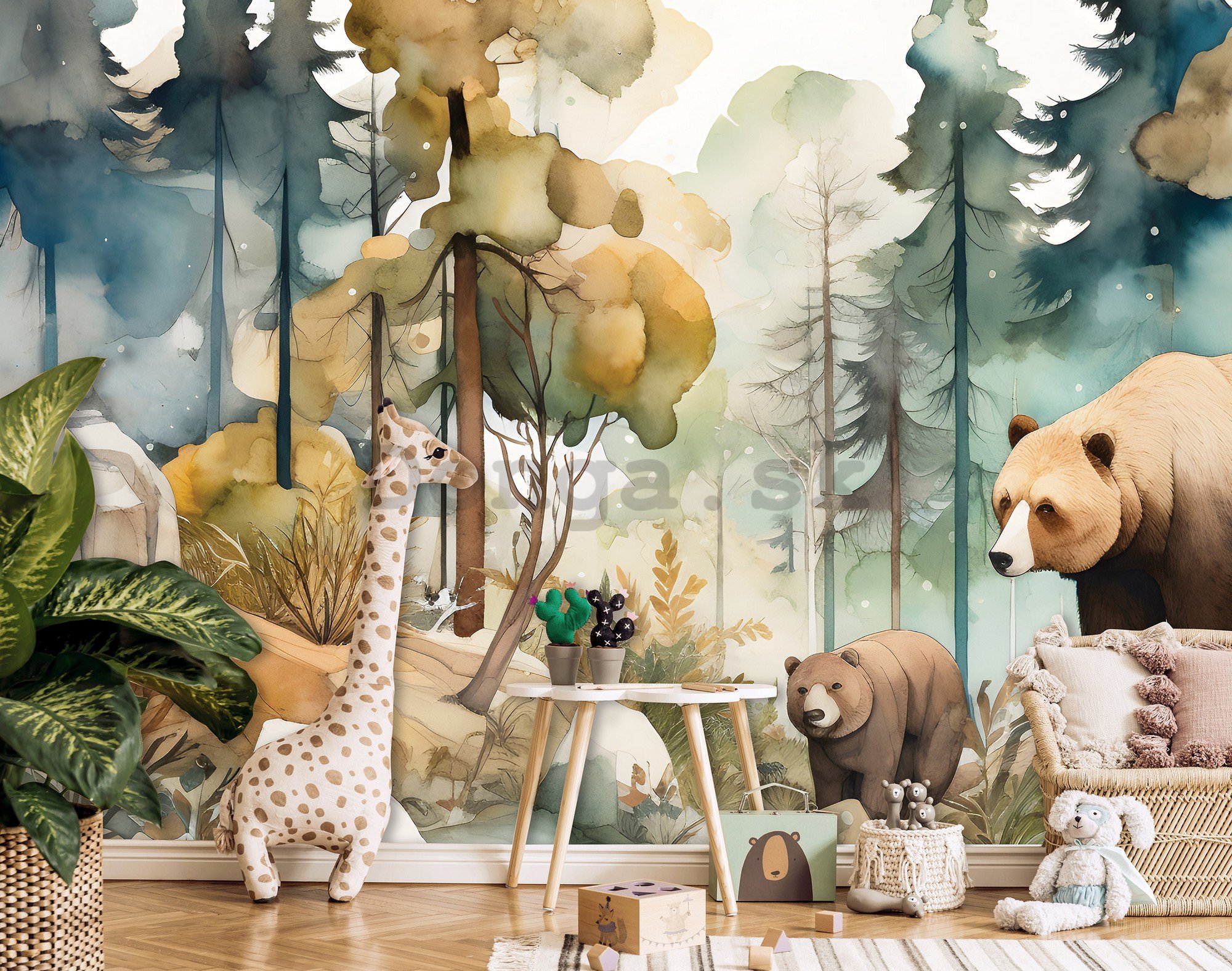 Fototapety vliesové: For kids watercolour forest (1) - 254x184 cm