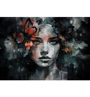 Fototapety vliesové: Art watercolour woman butterfly - 254x184 cm