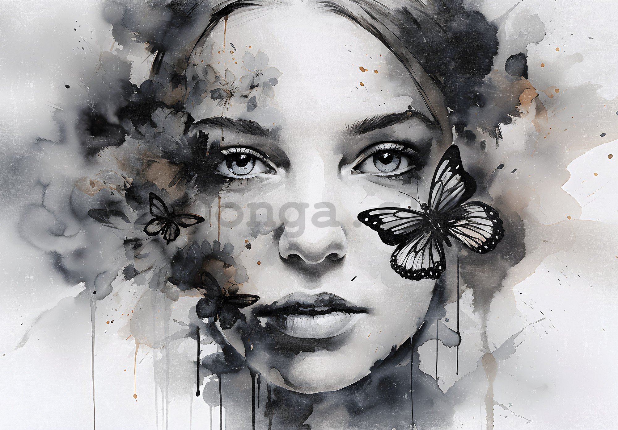 Fototapety vliesové: Art watercolour woman butterfly (1) - 254x184 cm