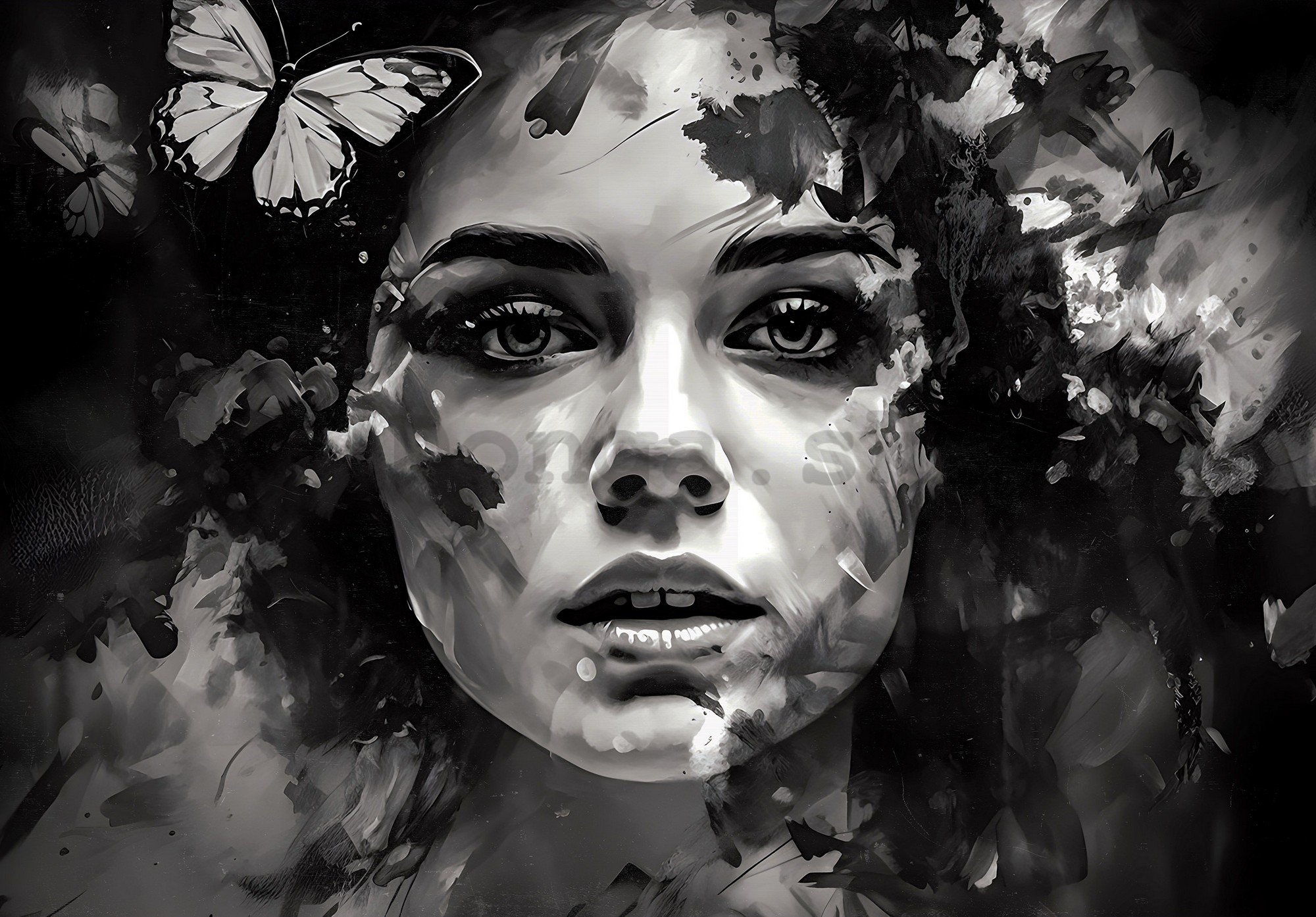 Fototapety vliesové: Art watercolour woman butterfly (2) - 254x184 cm