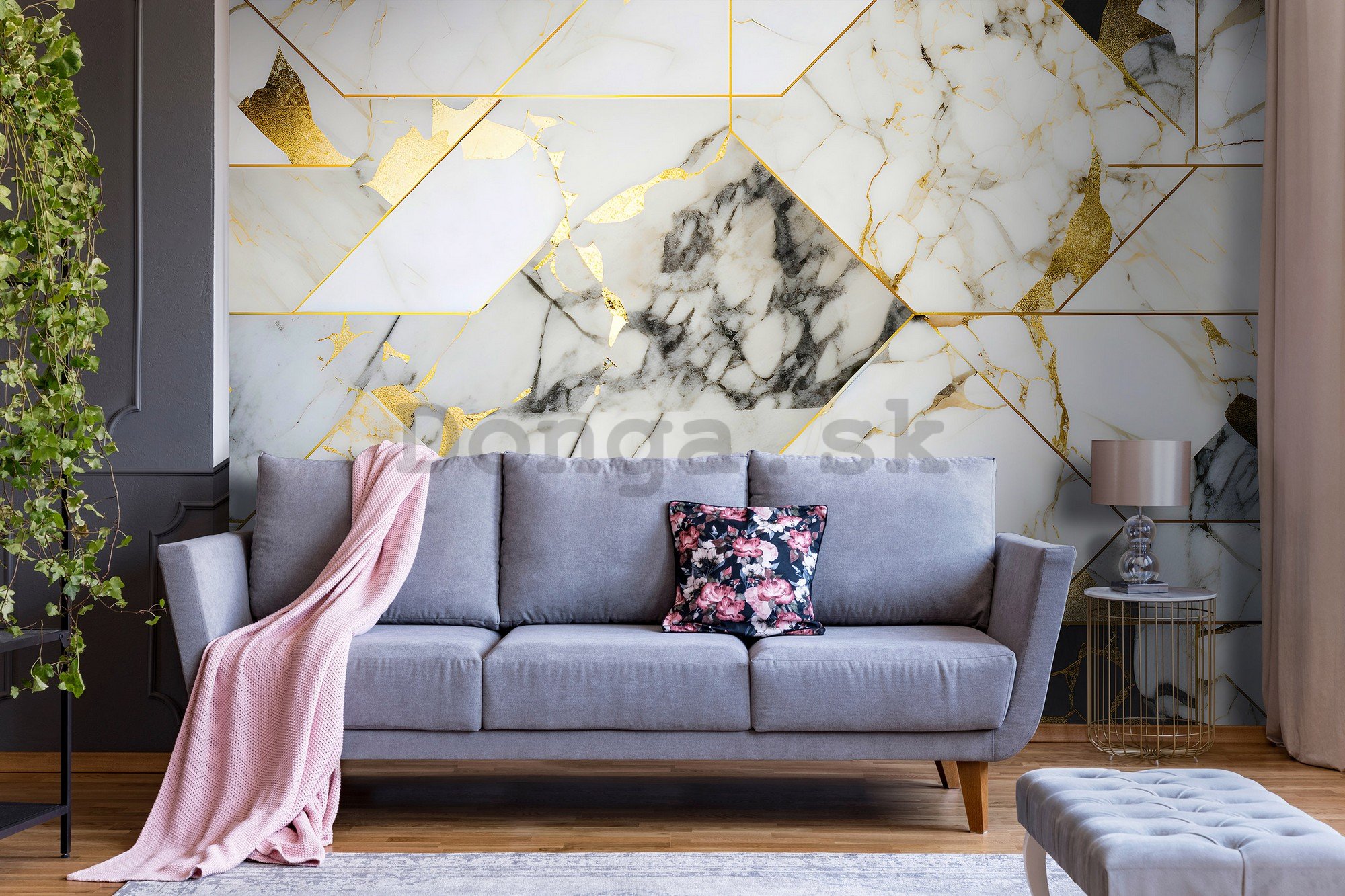 Fototapety vliesové: Imitation marble gold geometry - 254x184 cm