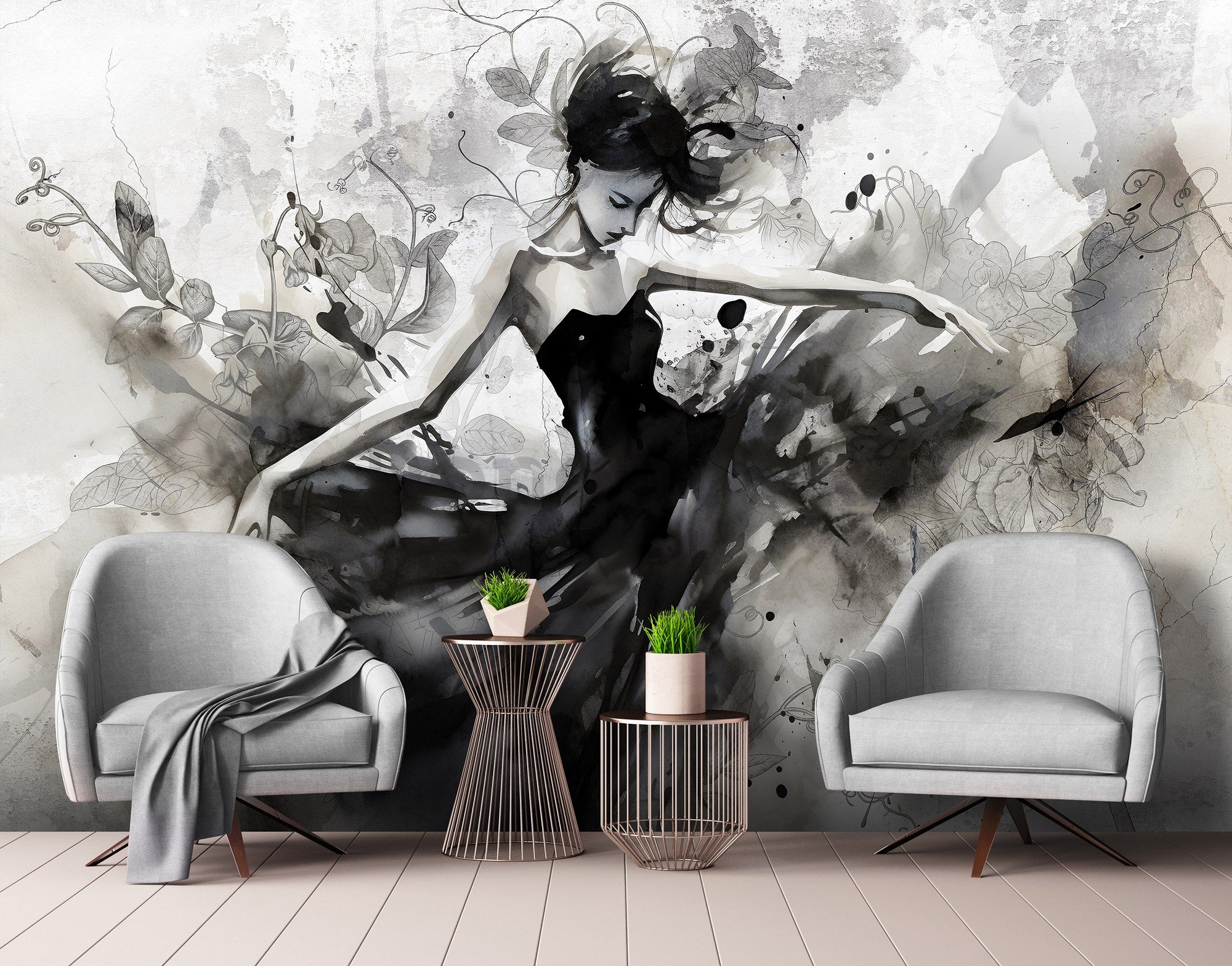 Fototapety vliesové: Painting B&W concrete dancer - 254x184 cm