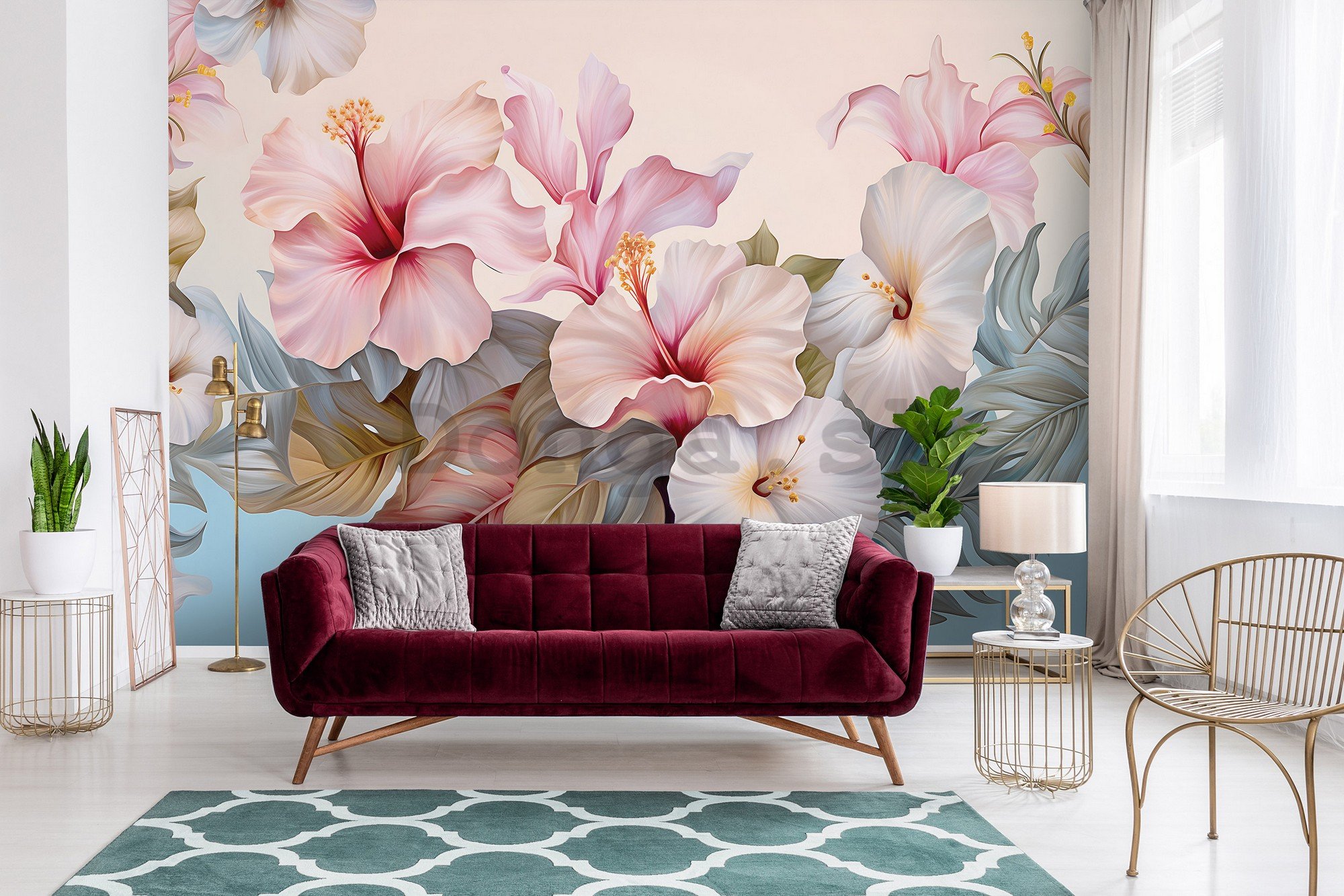 Fototapety vliesové: Nature flowers hibiscus painting - 254x184 cm