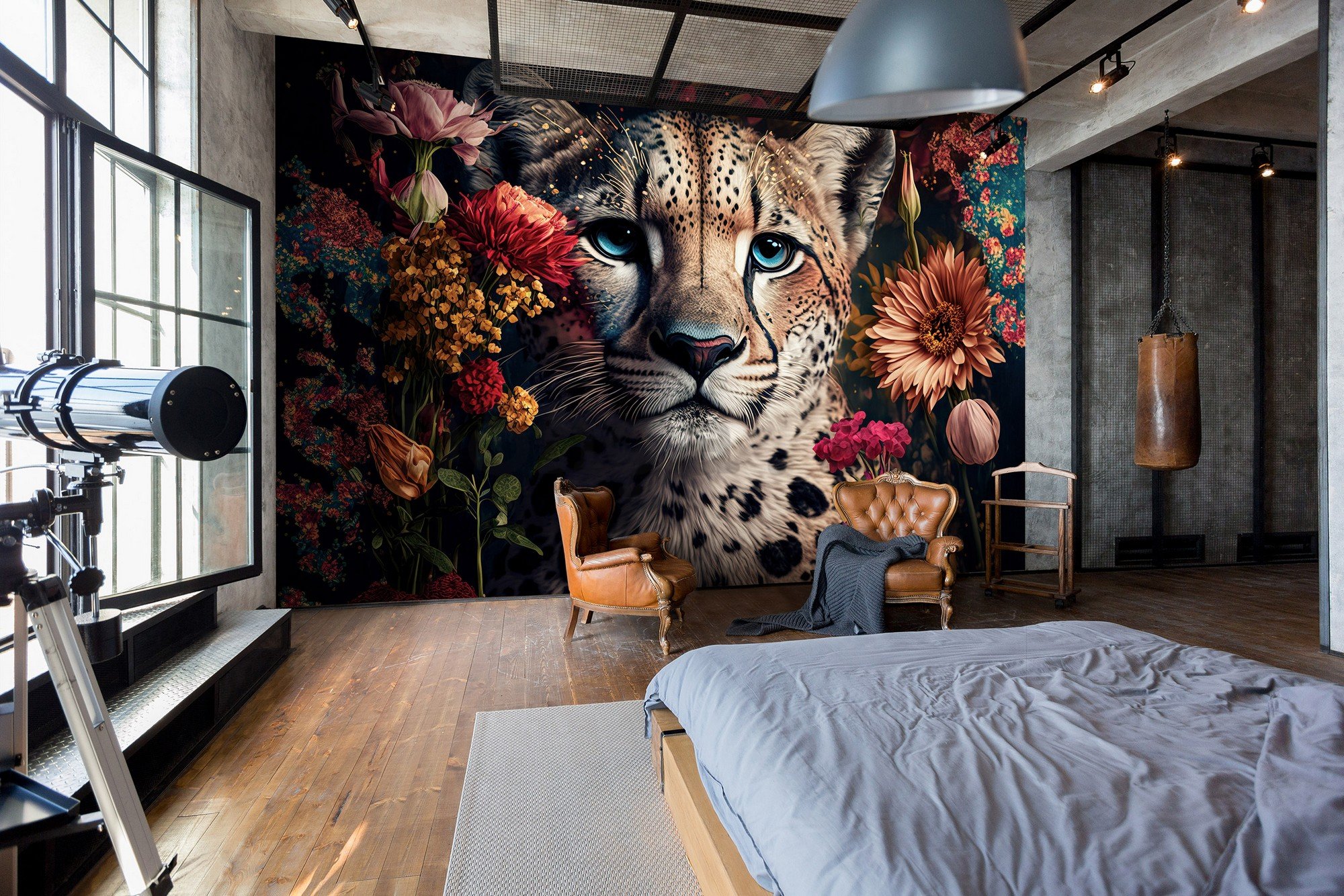 Fototapety vliesové: Nature flowers cheetah colours - 254x184 cm