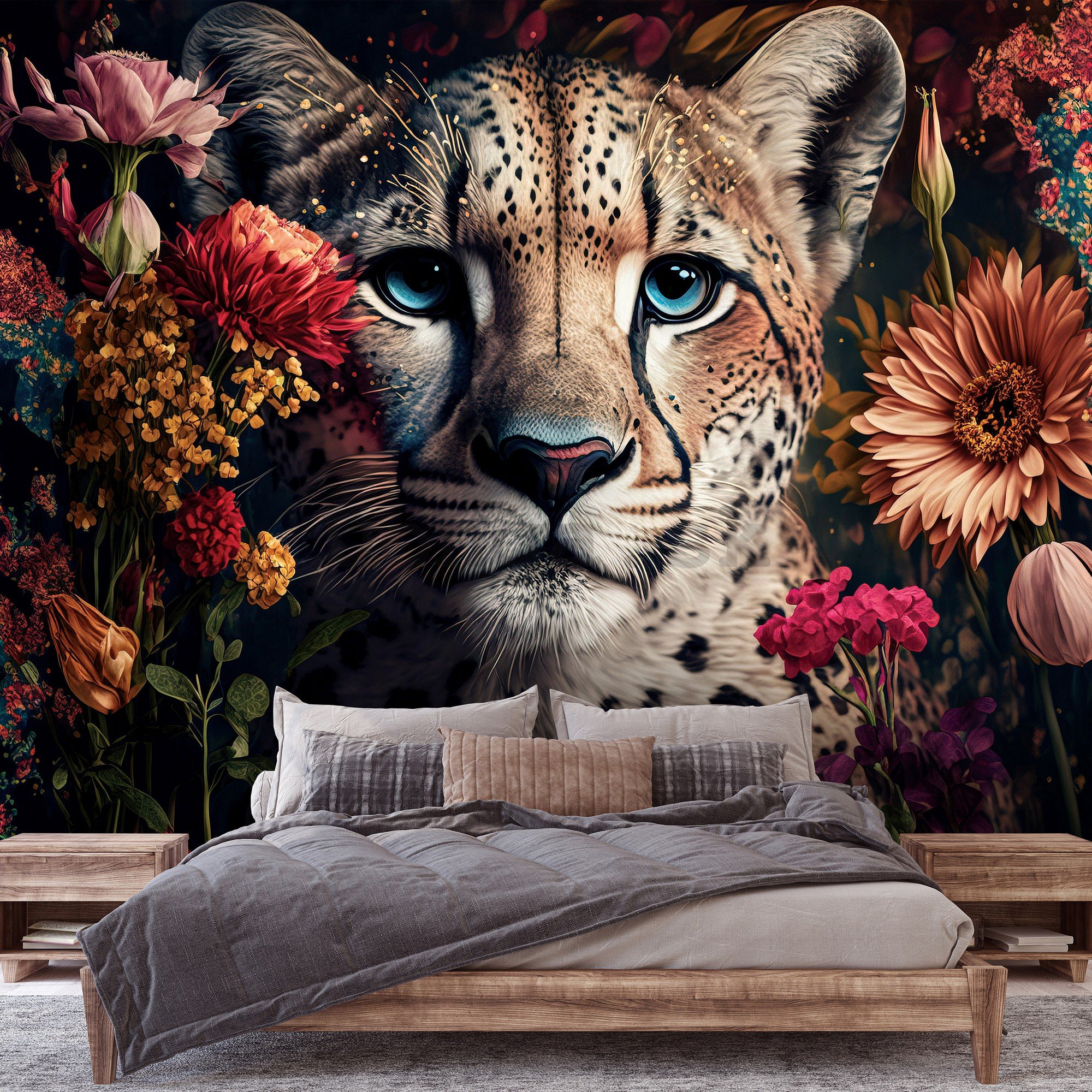 Fototapety vliesové: Nature flowers cheetah colours - 254x184 cm