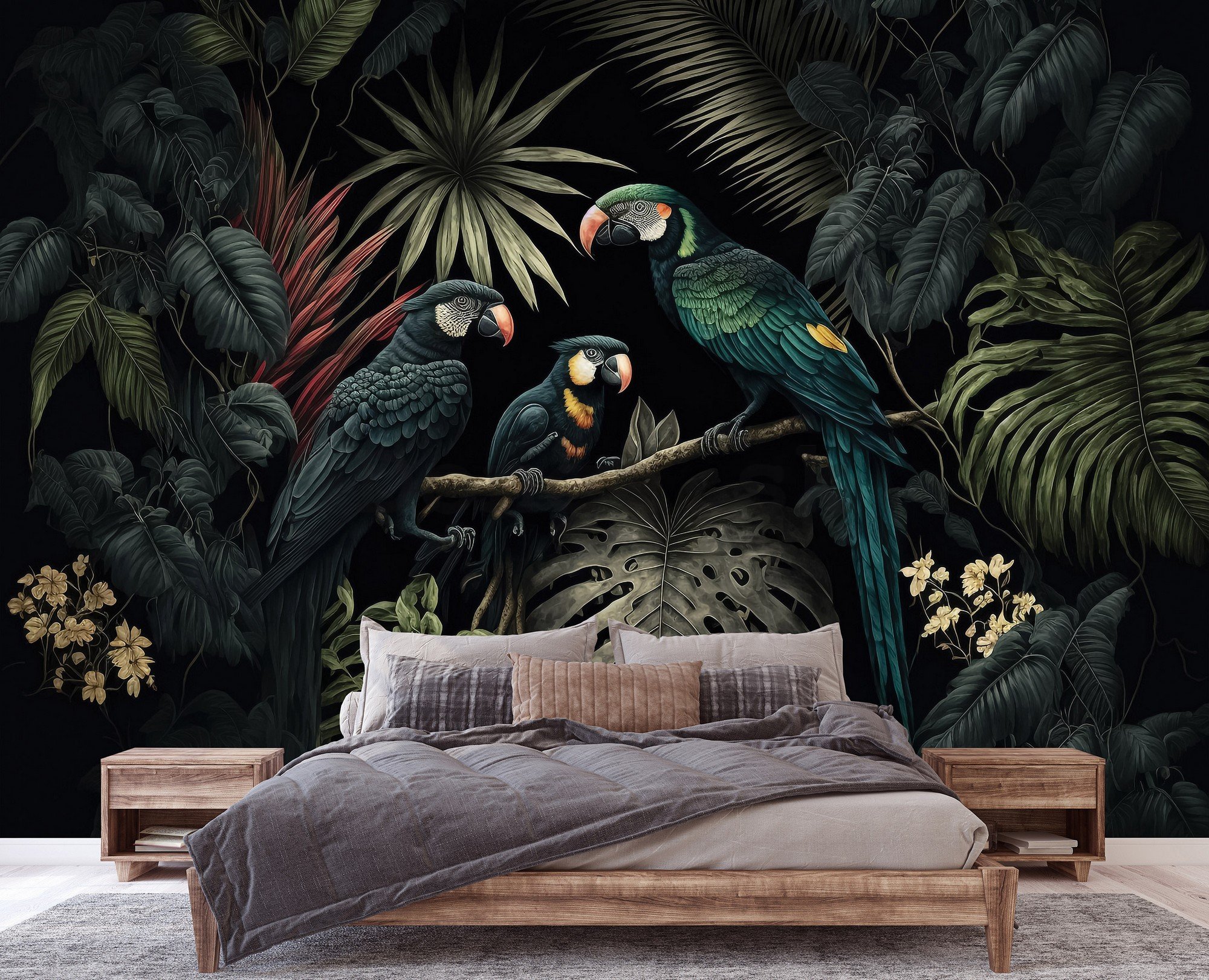 Fototapeta vliesová: Nature jungle parrots leaves - 416x290 cm