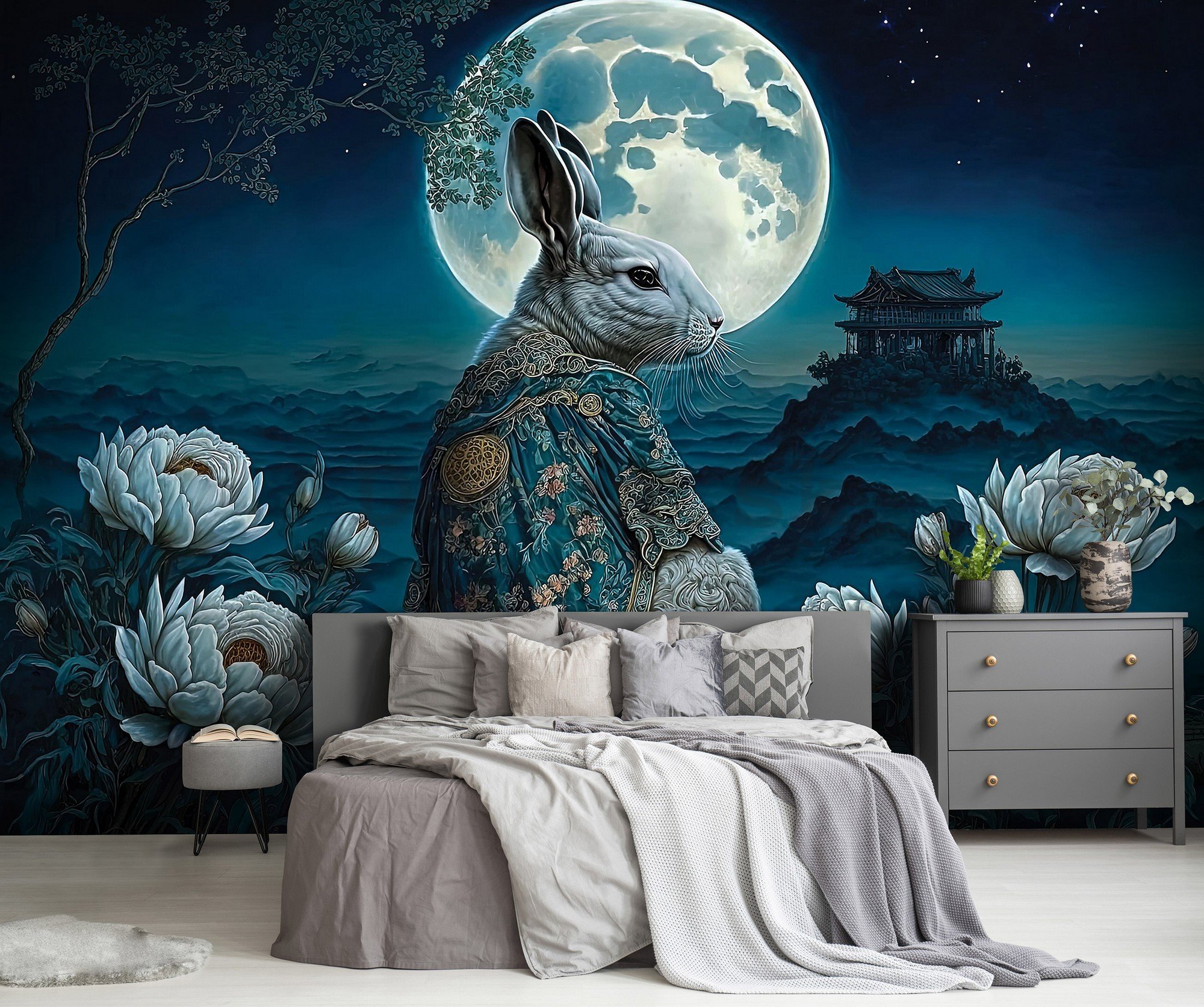 Fototapeta vliesová: Art Orient rabbit moon - 416x290 cm