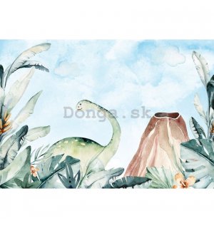 Fototapety vliesové: For kids dinosaur watercolour - 254x184 cm