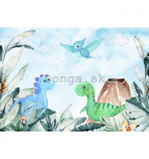 Fototapety vliesové: For kids dinosaurs watercolour - 254x184 cm