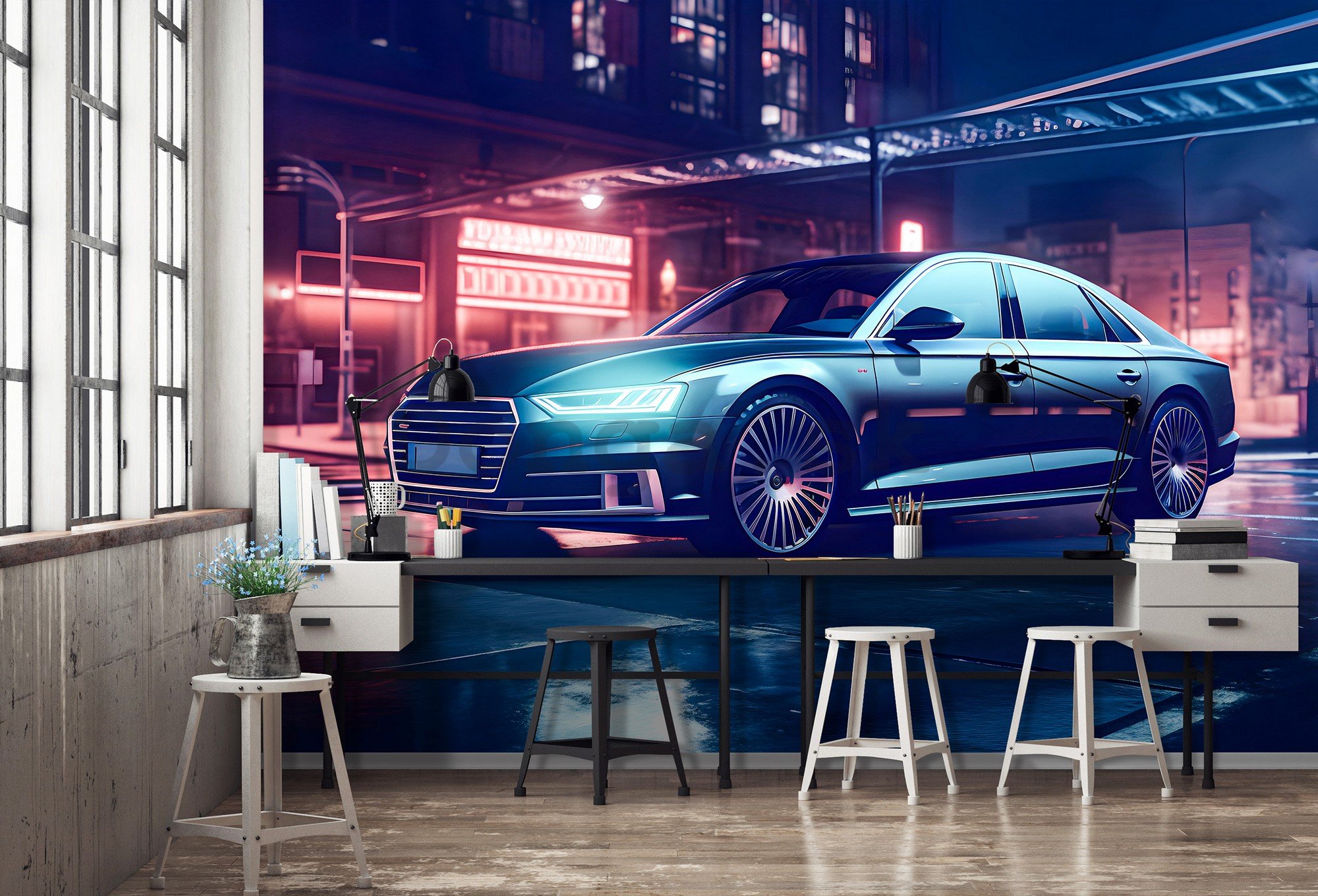 Fototapety vliesové: Car Audi city neon - 368x254 cm