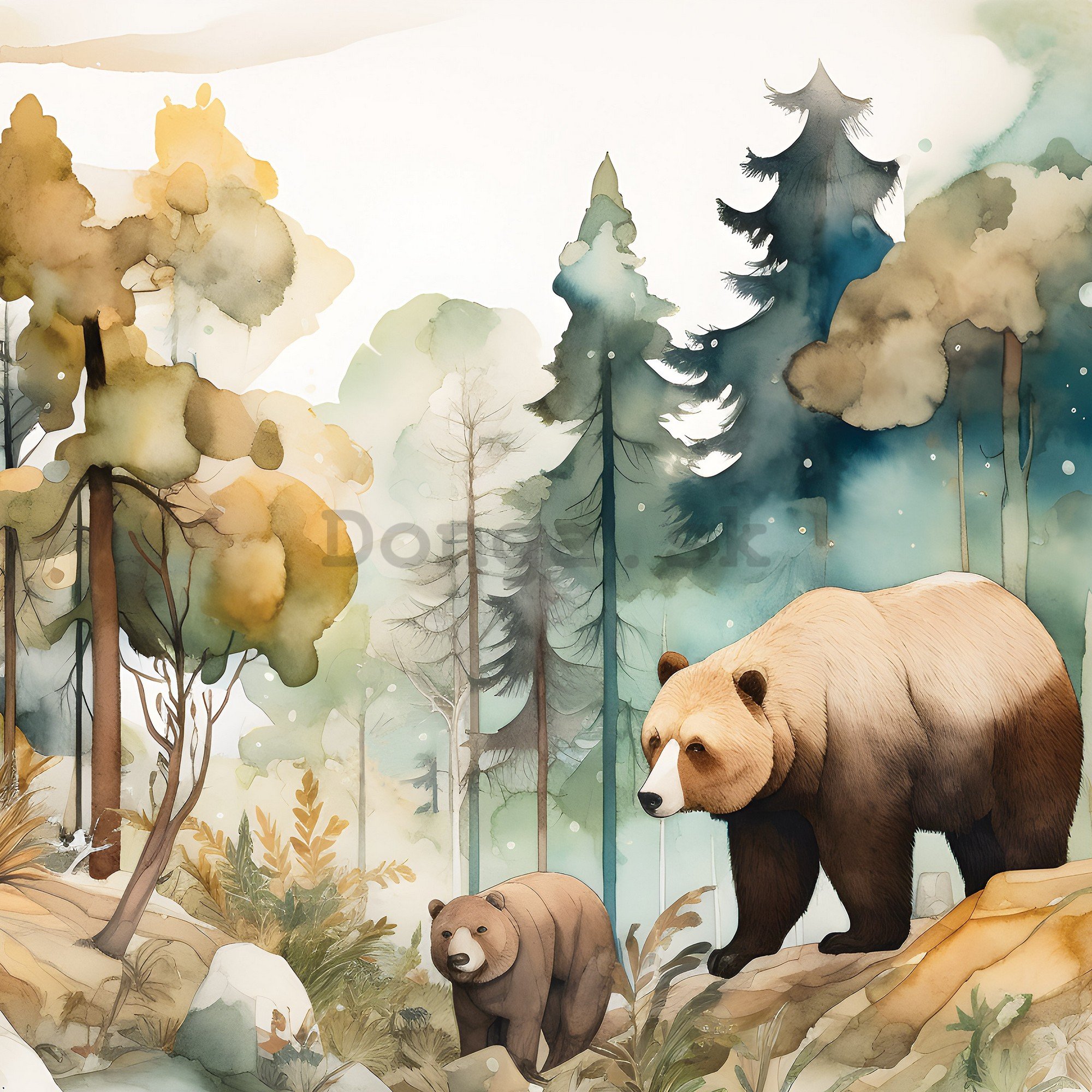 Fototapety vliesové: For kids watercolour forest (1) - 368x254 cm