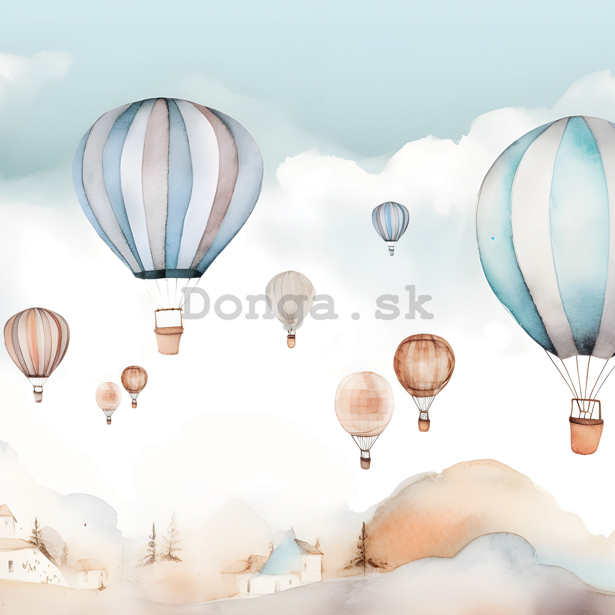Fototapety vliesové: For kids fairytale watercolour balloons - 368x254 cm