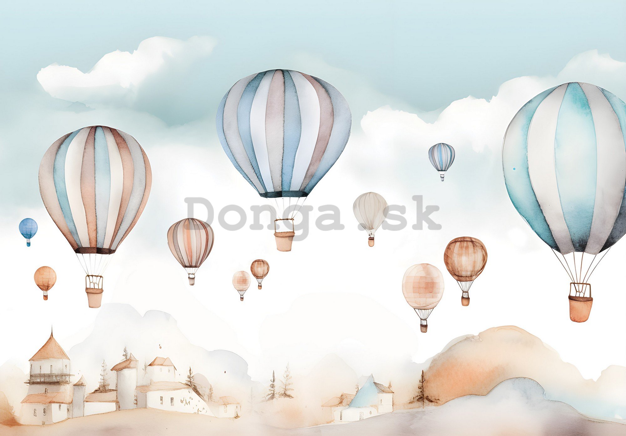 Fototapety vliesové: For kids fairytale watercolour balloons - 368x254 cm