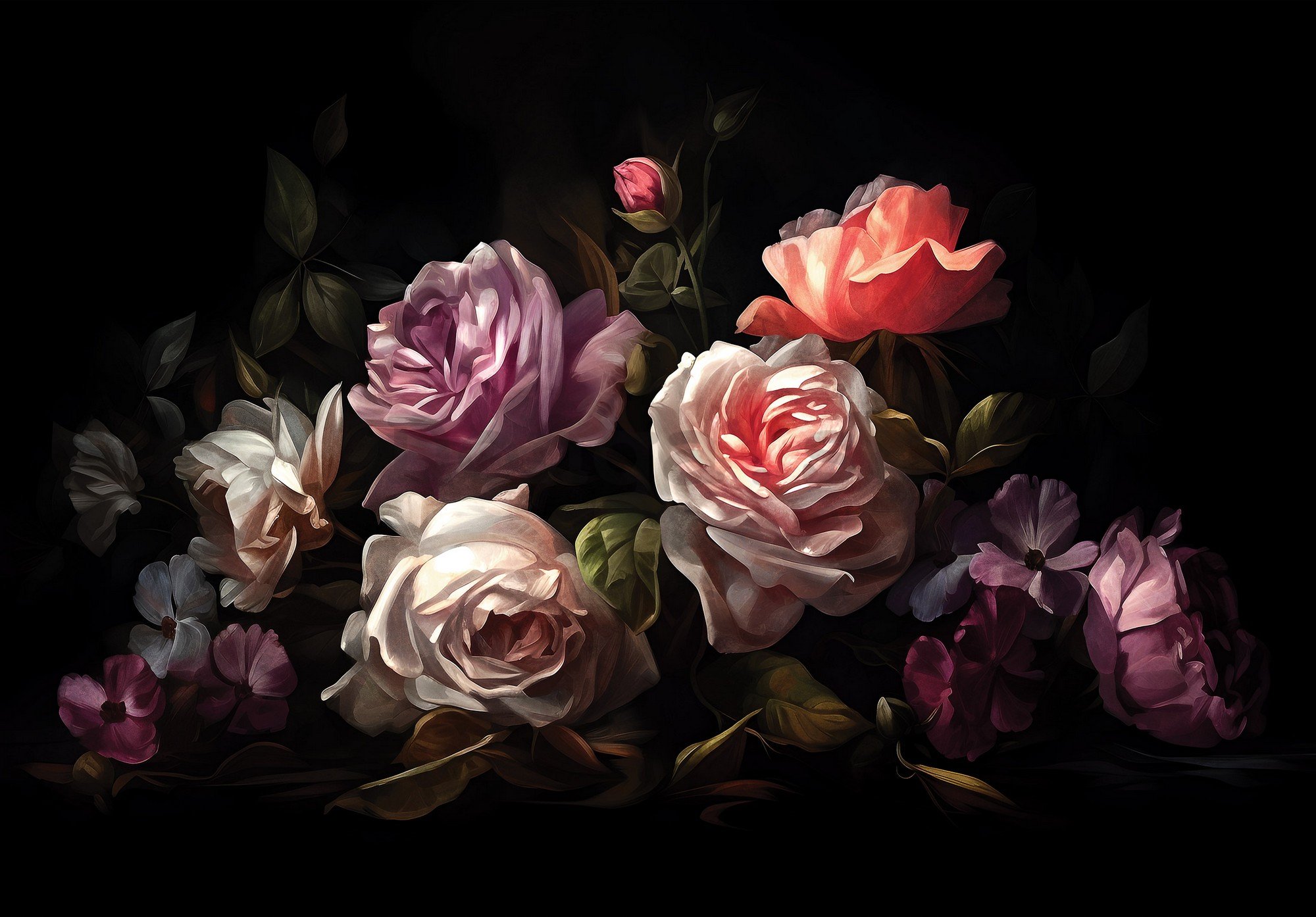 Fototapety vliesové: Art painting flowers roses - 368x254 cm