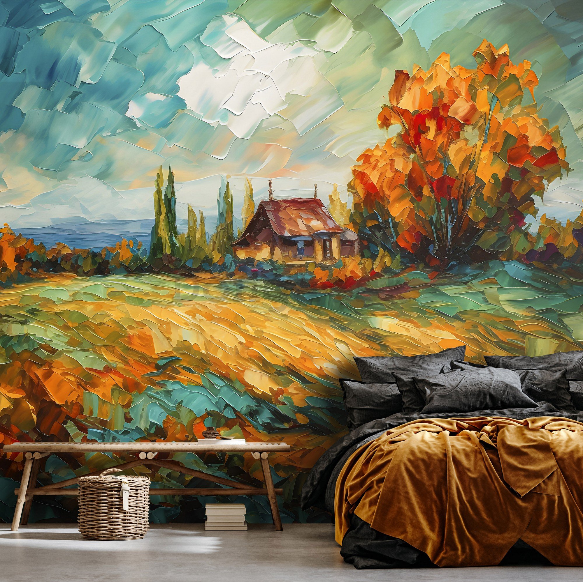 Fototapety vliesové: Lanscape oil-colour painting nature - 368x254 cm