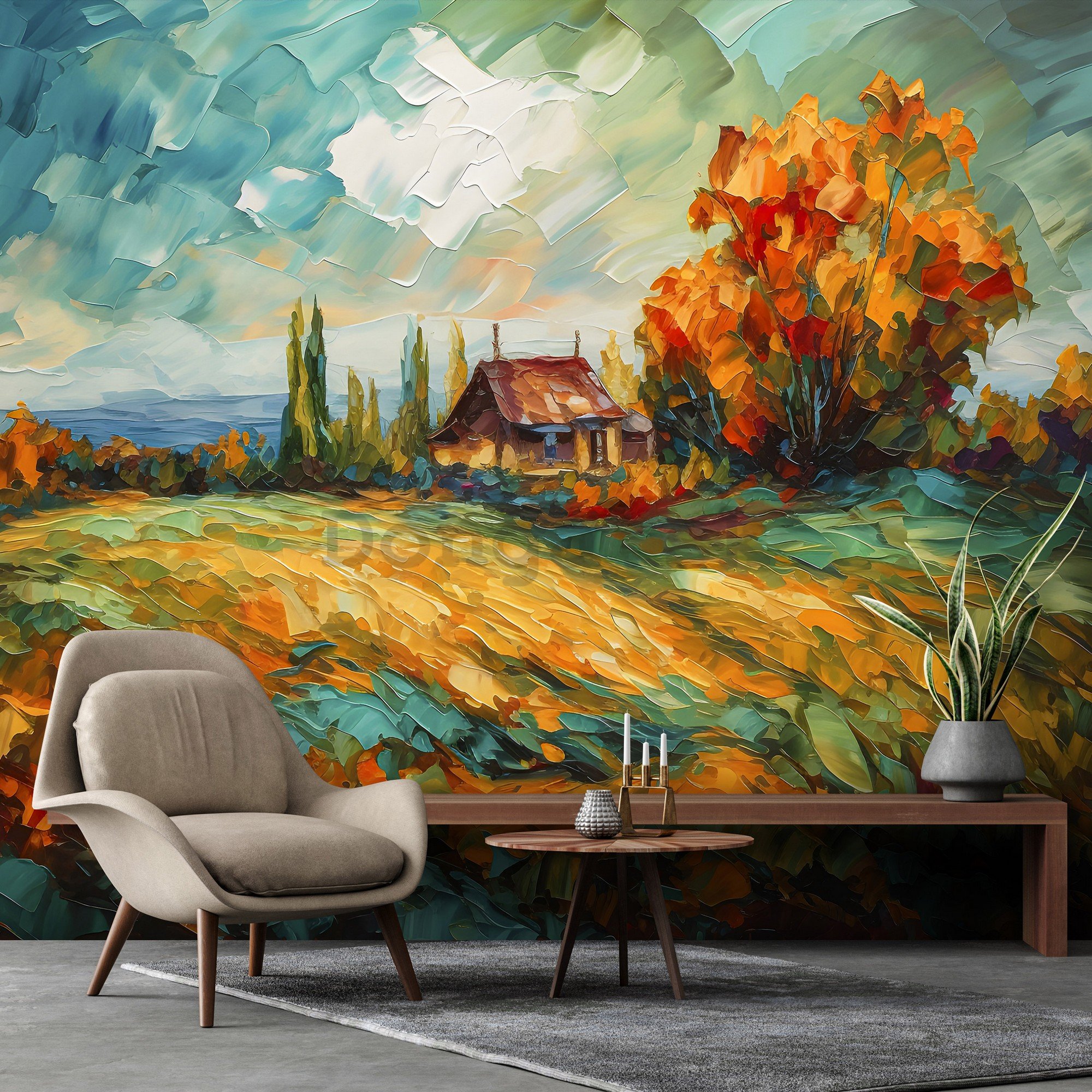 Fototapety vliesové: Lanscape oil-colour painting nature - 368x254 cm