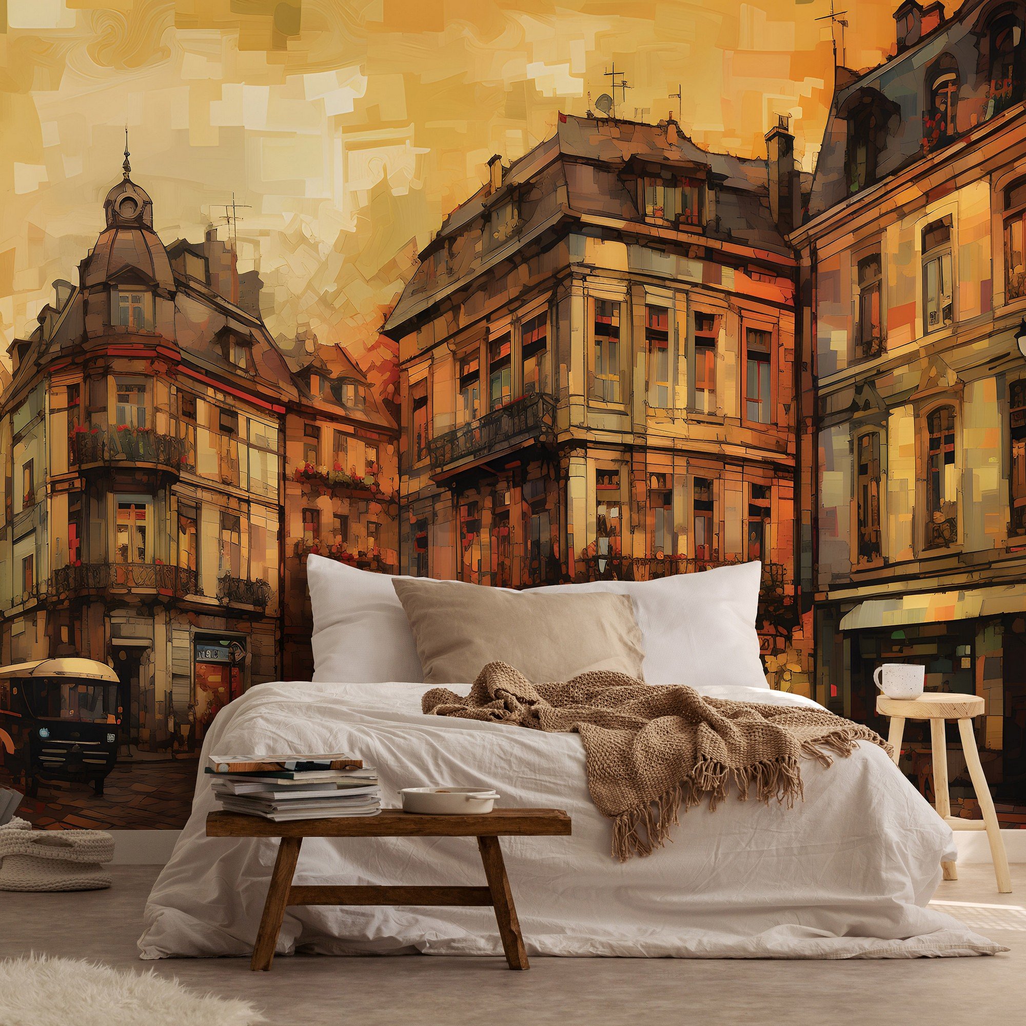 Fototapety vliesové: City architecture oil-colours painting - 368x254 cm