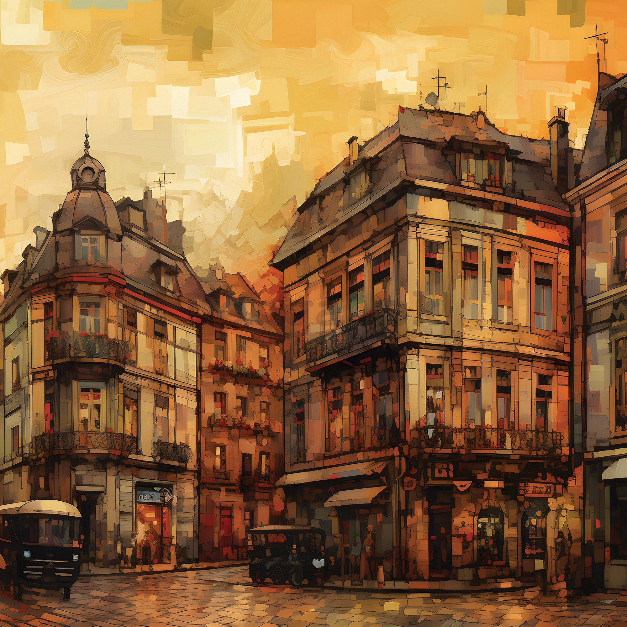 Fototapety vliesové: City architecture oil-colours painting - 368x254 cm