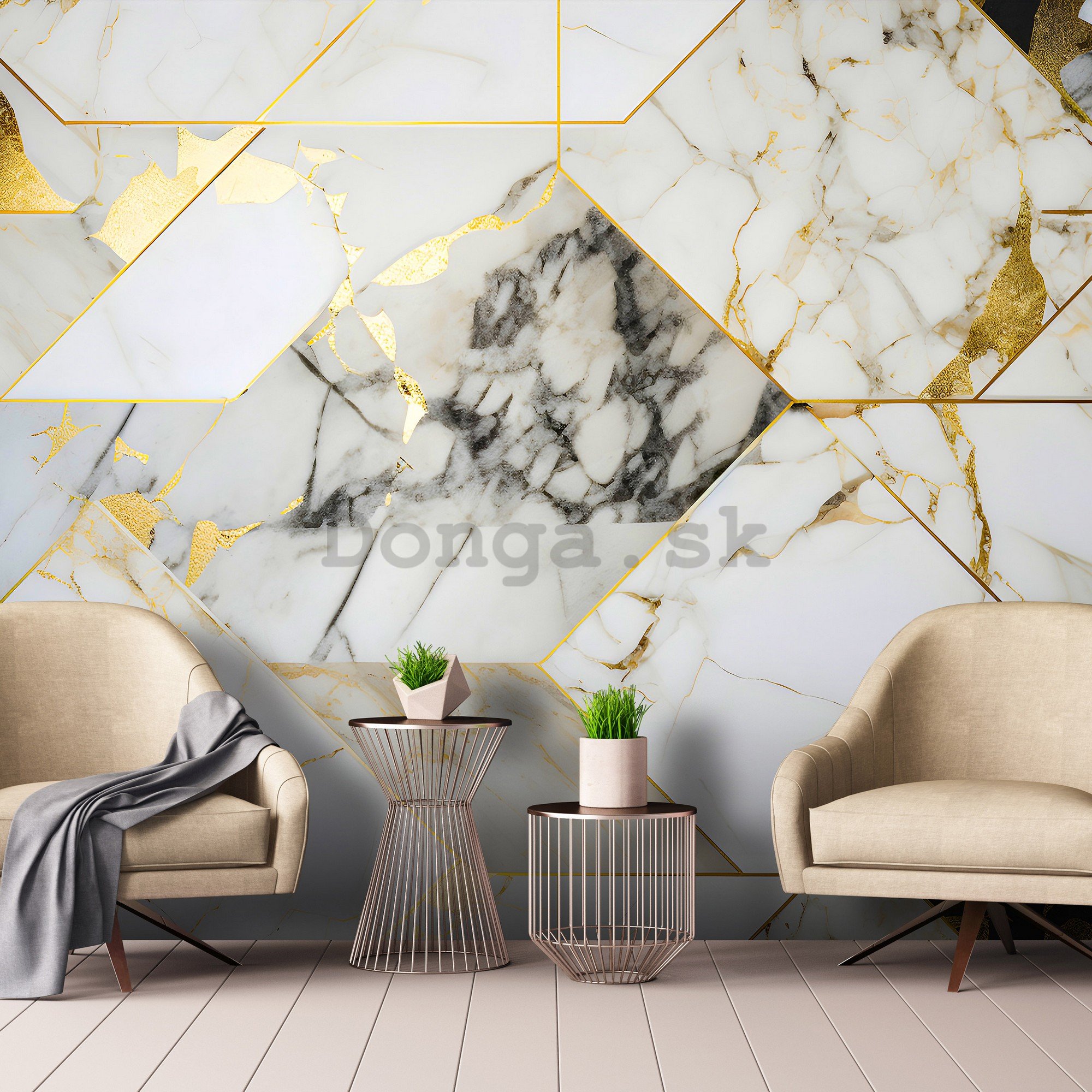 Fototapety vliesové: Imitation marble gold geometry - 368x254 cm