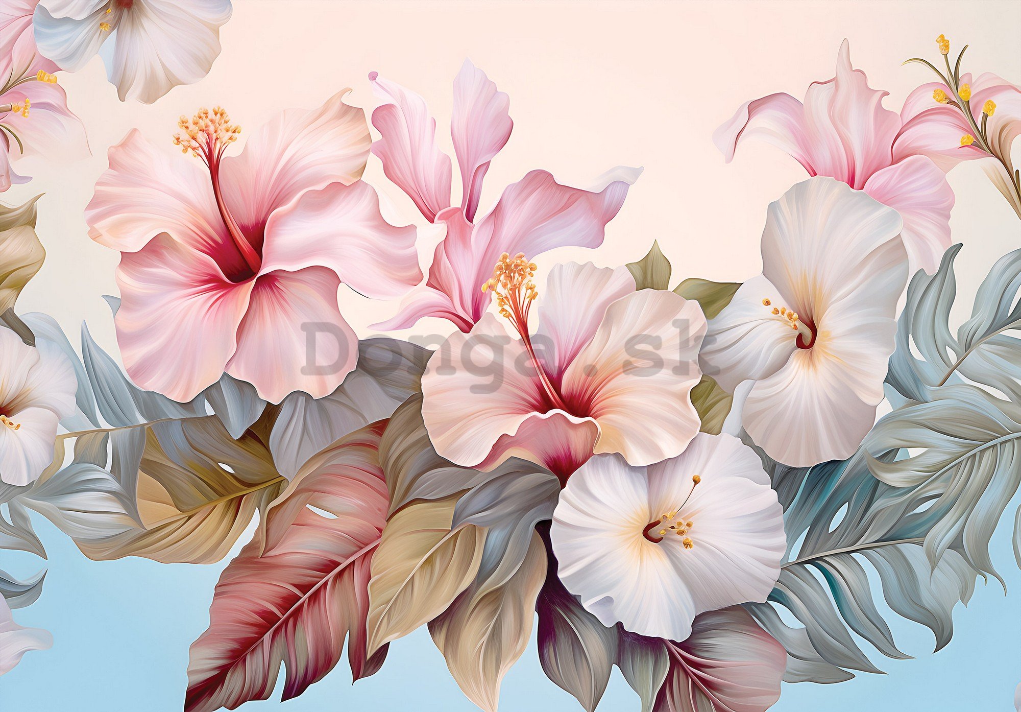Fototapety vliesové: Nature flowers hibiscus painting - 368x254 cm
