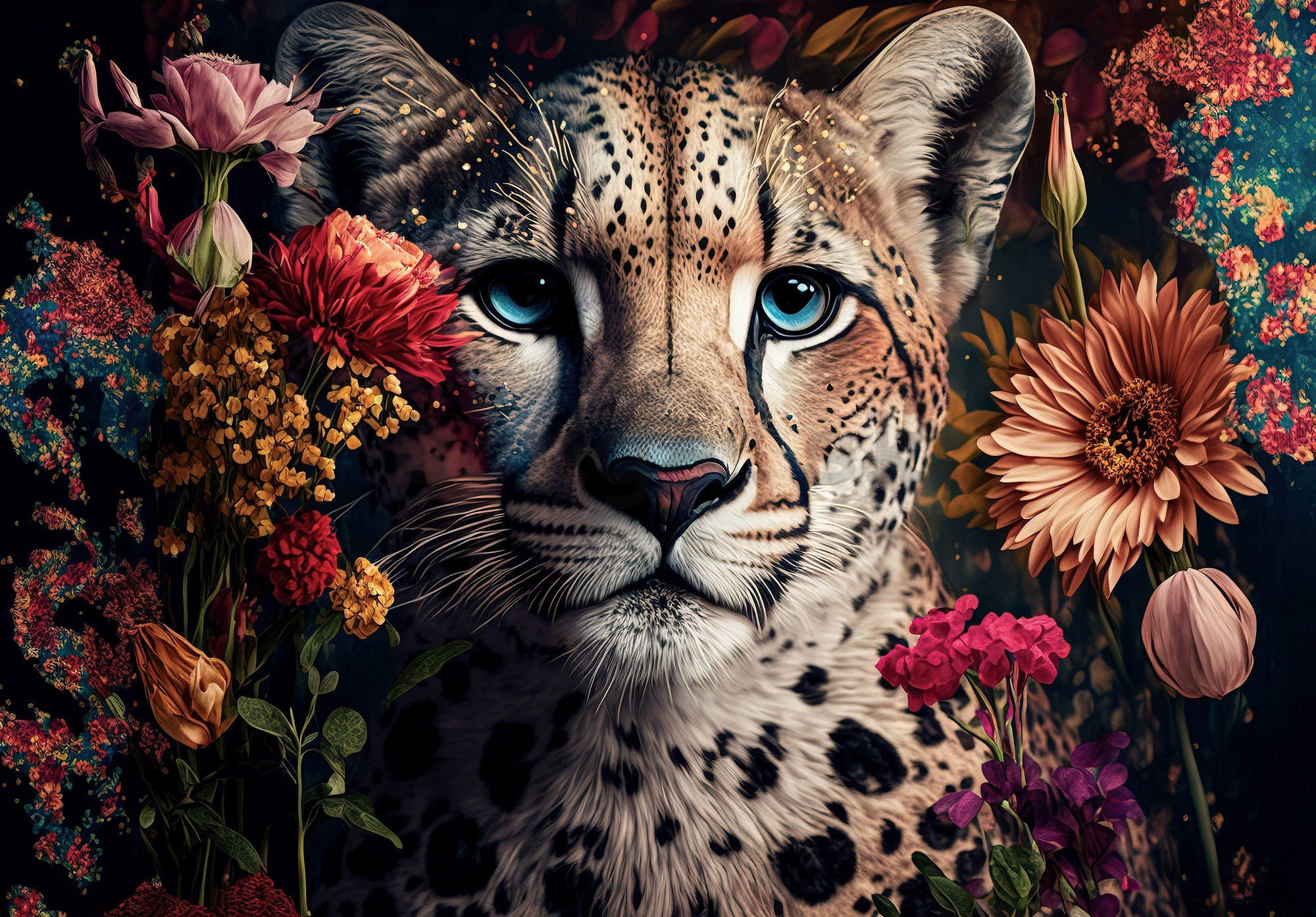 Fototapety vliesové: Nature flowers cheetah colours - 368x254 cm