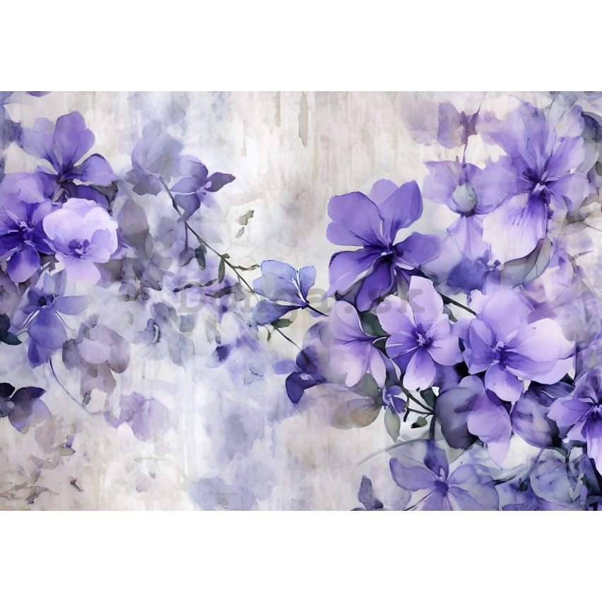 Fototapety vliesové: Violet Romantic Painted Flowers (1) - 368x254 cm