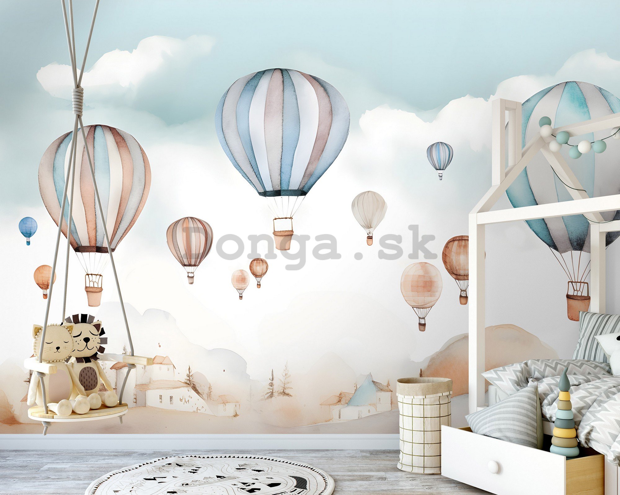 Fototapeta vliesová: For kids fairytale watercolour balloons - 152,5x104 cm