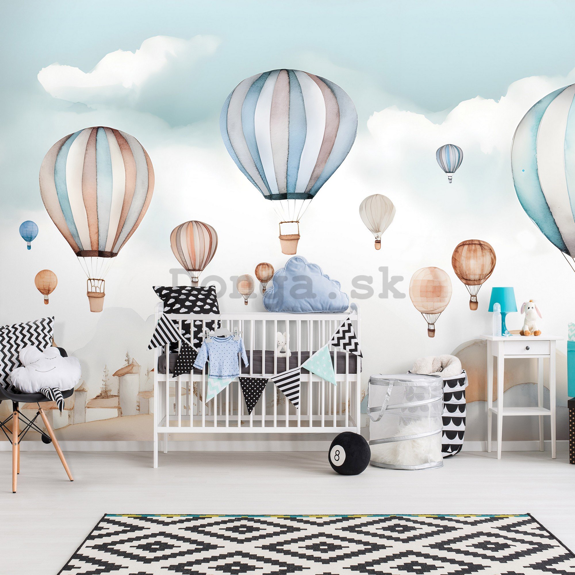 Fototapeta vliesová: For kids fairytale watercolour balloons - 152,5x104 cm