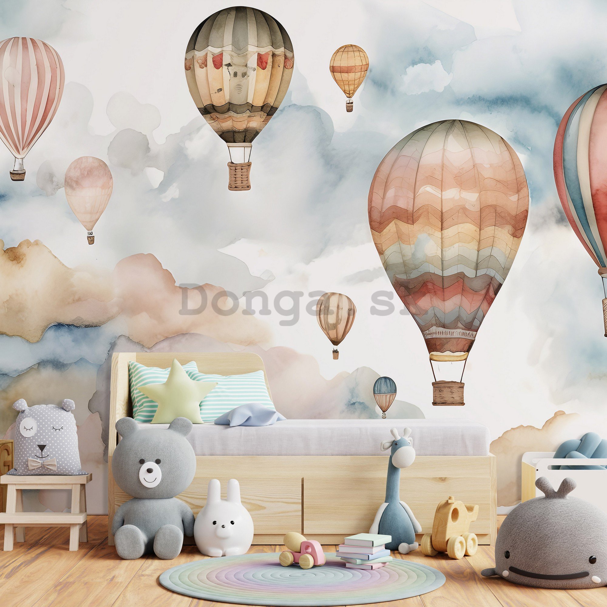 Fototapeta vliesová: For kids fairytale watercolour balloons (1) - 152,5x104 cm