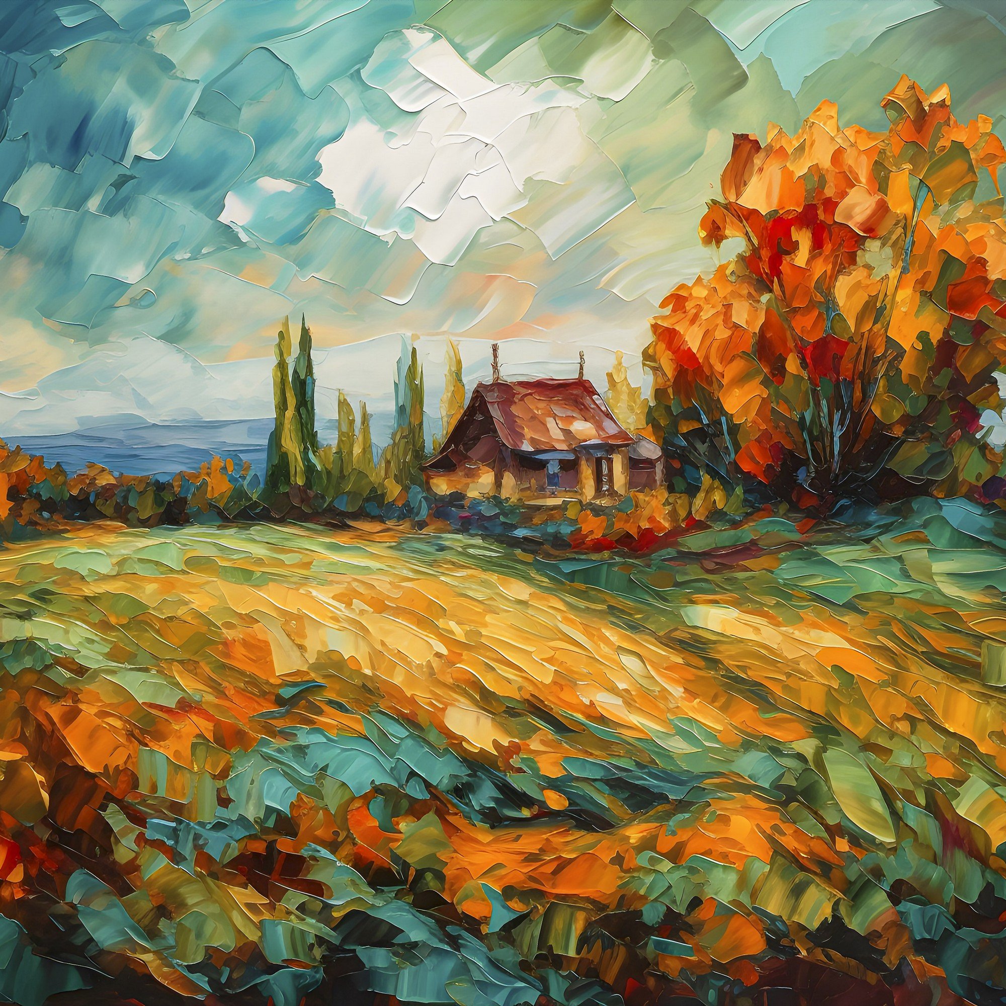 Fototapeta vliesová: Lanscape oil-colour painting nature - 152,5x104 cm