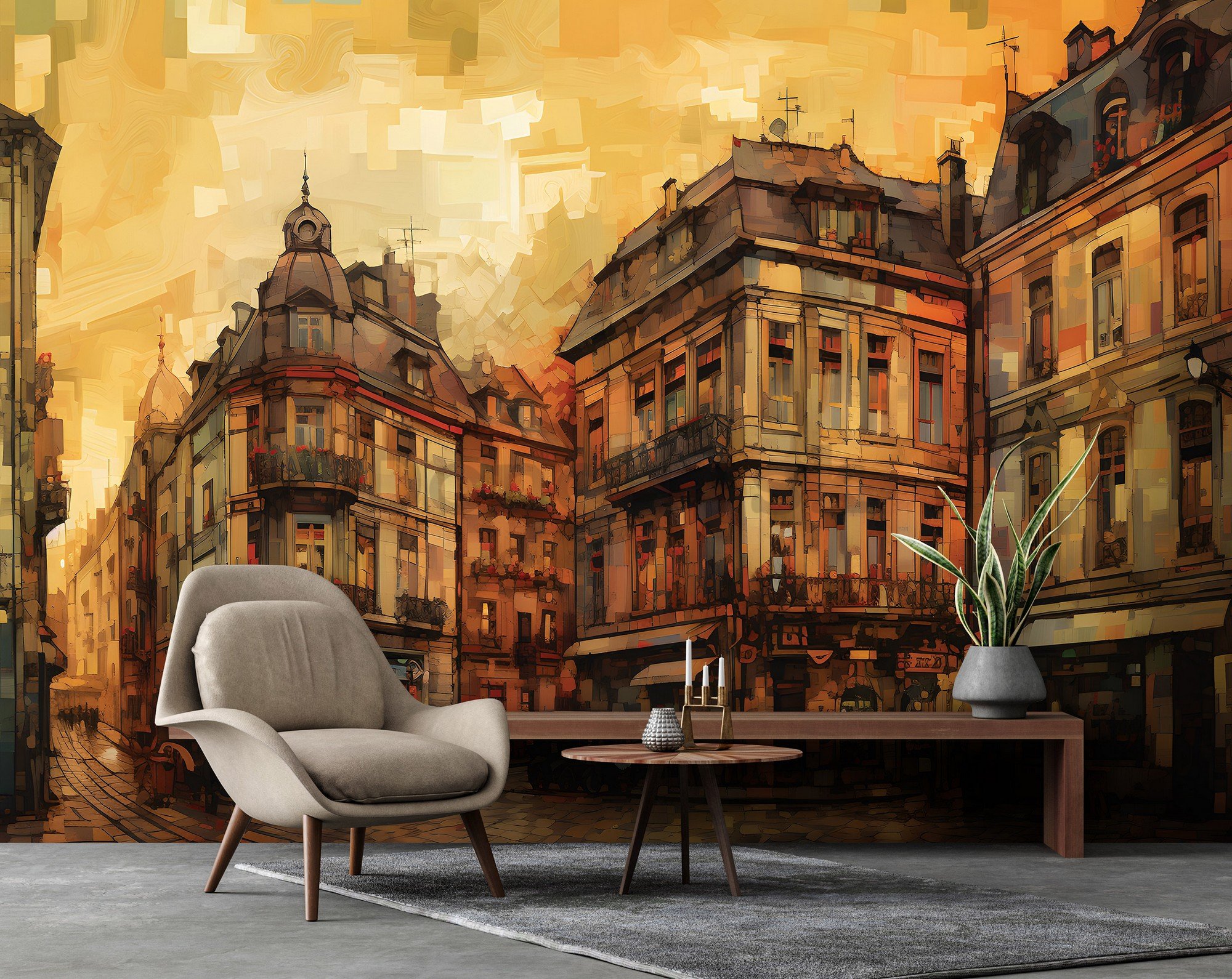 Fototapeta vliesová: City architecture oil-colours painting - 152,5x104 cm