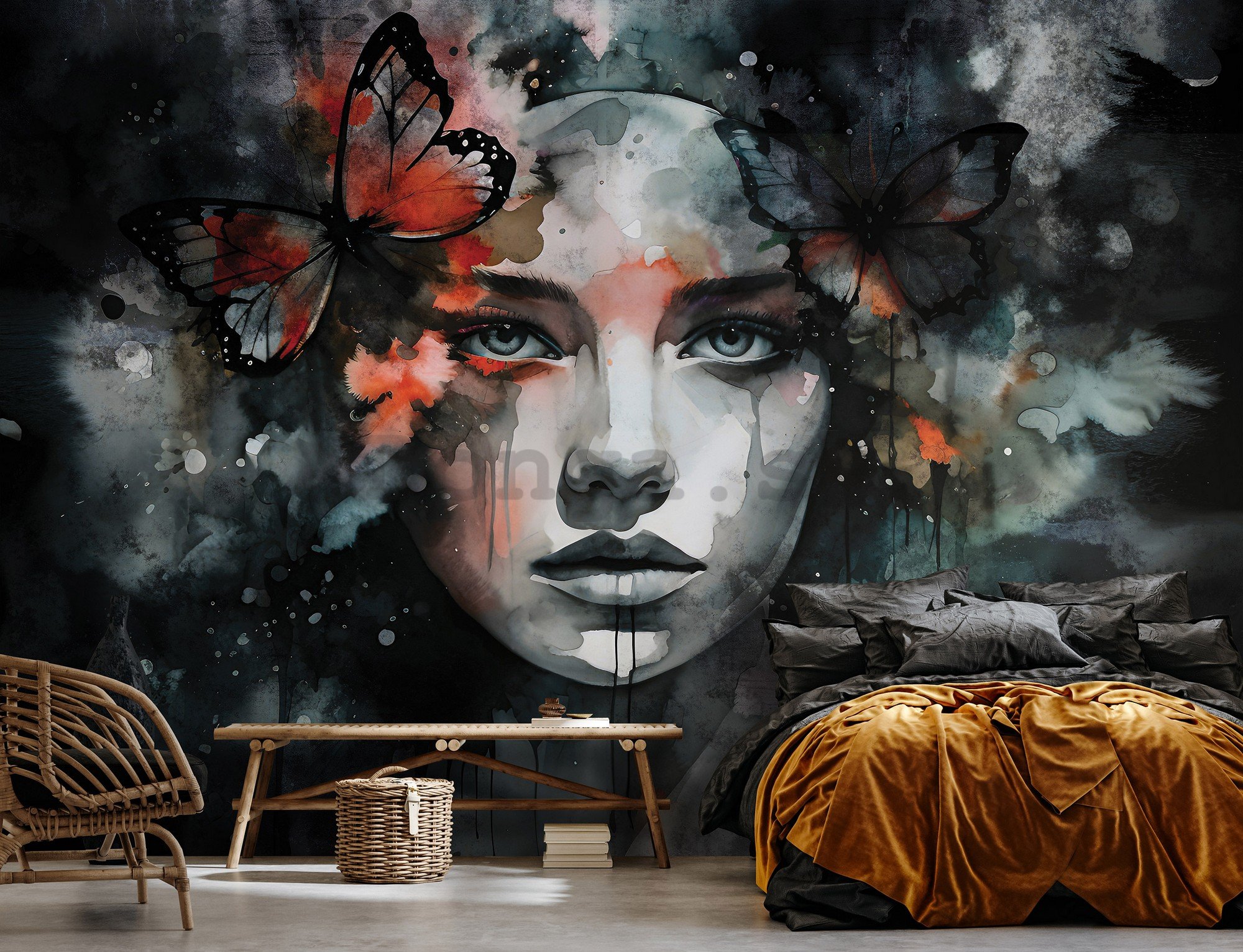 Fototapeta vliesová: Art watercolour woman butterfly - 152,5x104 cm