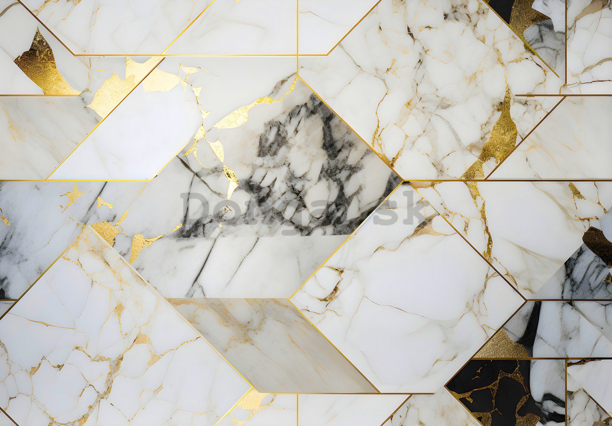 Fototapeta vliesová: Imitation marble gold geometry - 152,5x104 cm