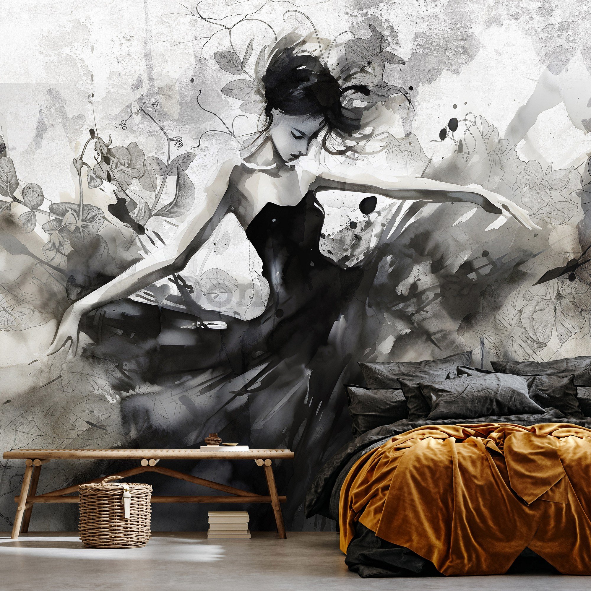 Fototapeta vliesová: Painting B&W concrete dancer - 152,5x104 cm