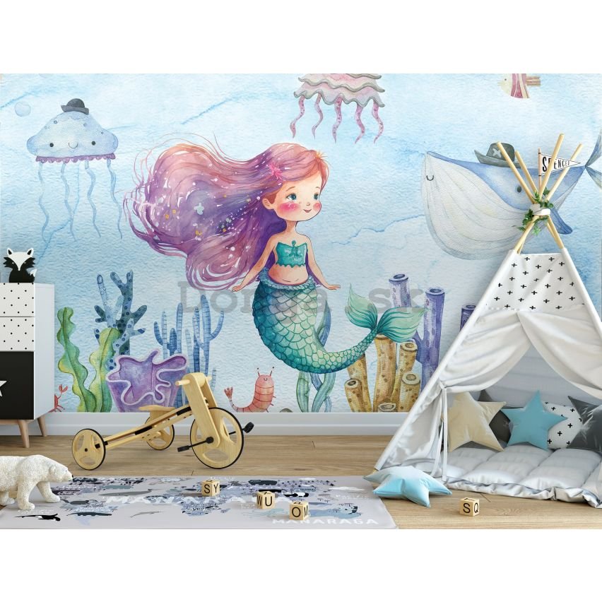 Fototapeta vliesová: For kids mermaid watercolour (1) - 152,5x104 cm
