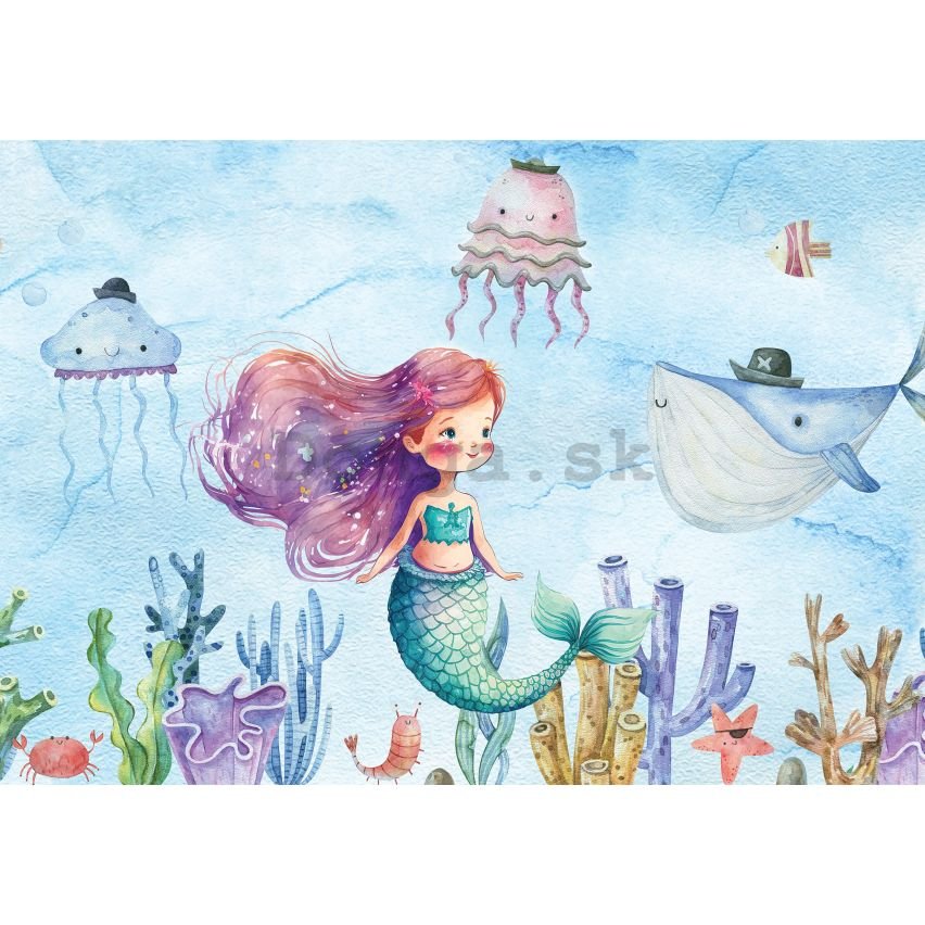 Fototapeta vliesová: For kids mermaid watercolour (1) - 152,5x104 cm