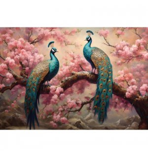 Fototapeta vliesová: Art Abstract Branches Flowers Birds Peacocks (1) - 152,5x104 cm
