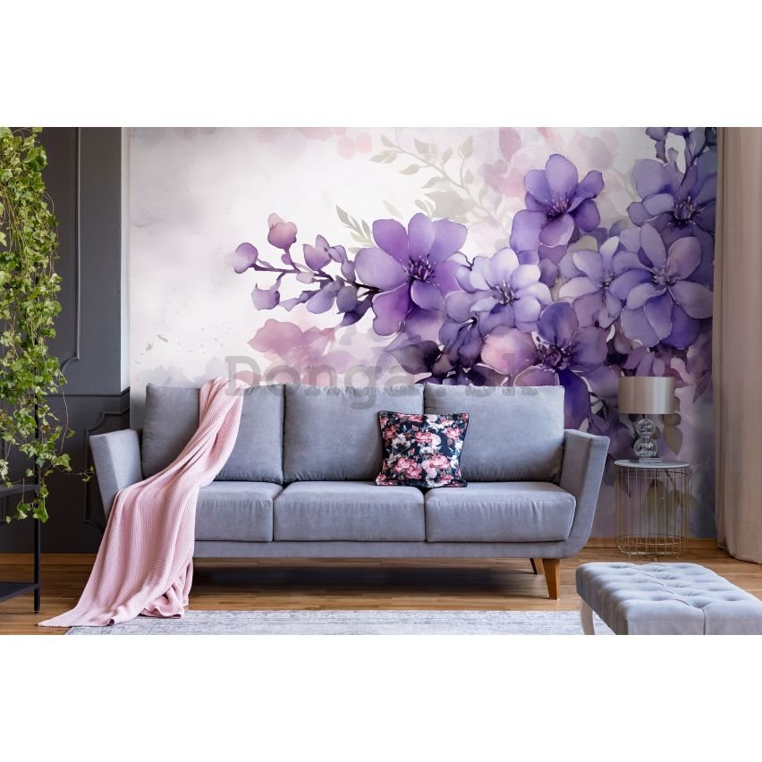 Fototapeta vliesová: Violet Romantic Painted Flowers - 152,5x104 cm