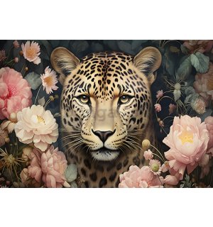 Fototapeta vliesová: Jaguar Flowers - 152,5x104 cm