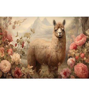 Fototapeta vliesová: Lama Flowers Vintage - 152,5x104 cm