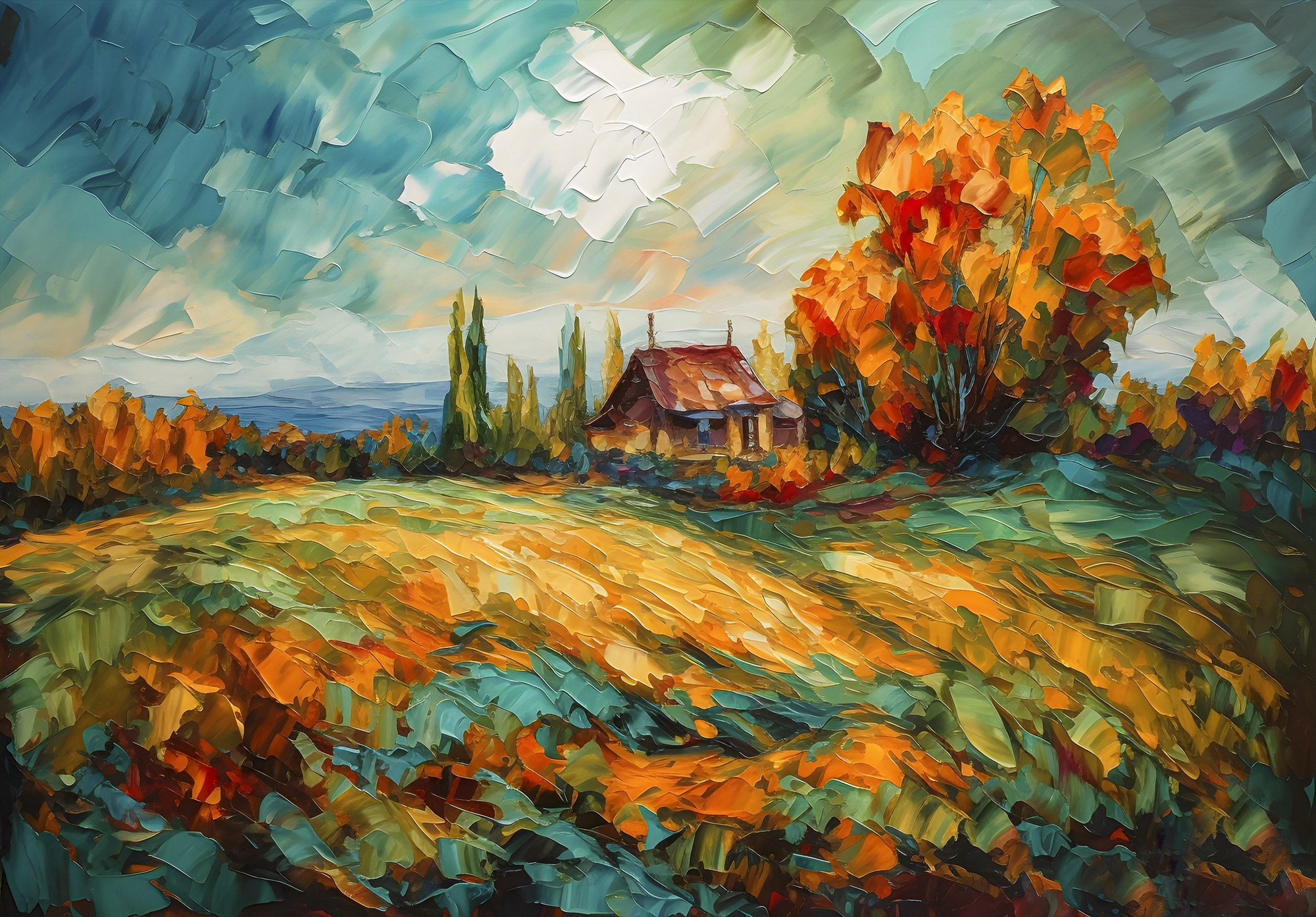 Fototapeta vliesová: Lanscape oil-colour painting nature - 104x70,5 cm