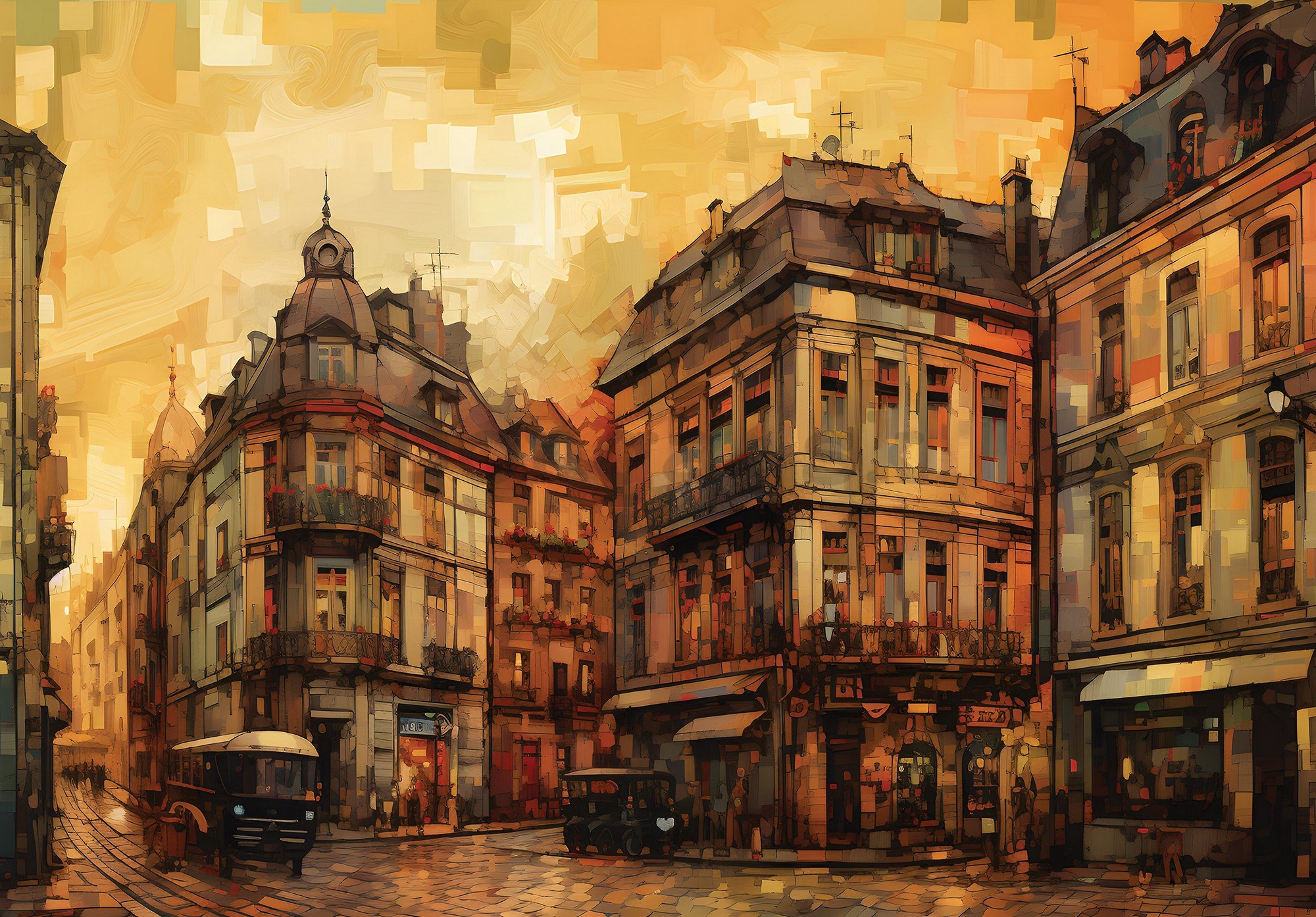 Fototapeta vliesová: City architecture oil-colours painting - 104x70,5 cm