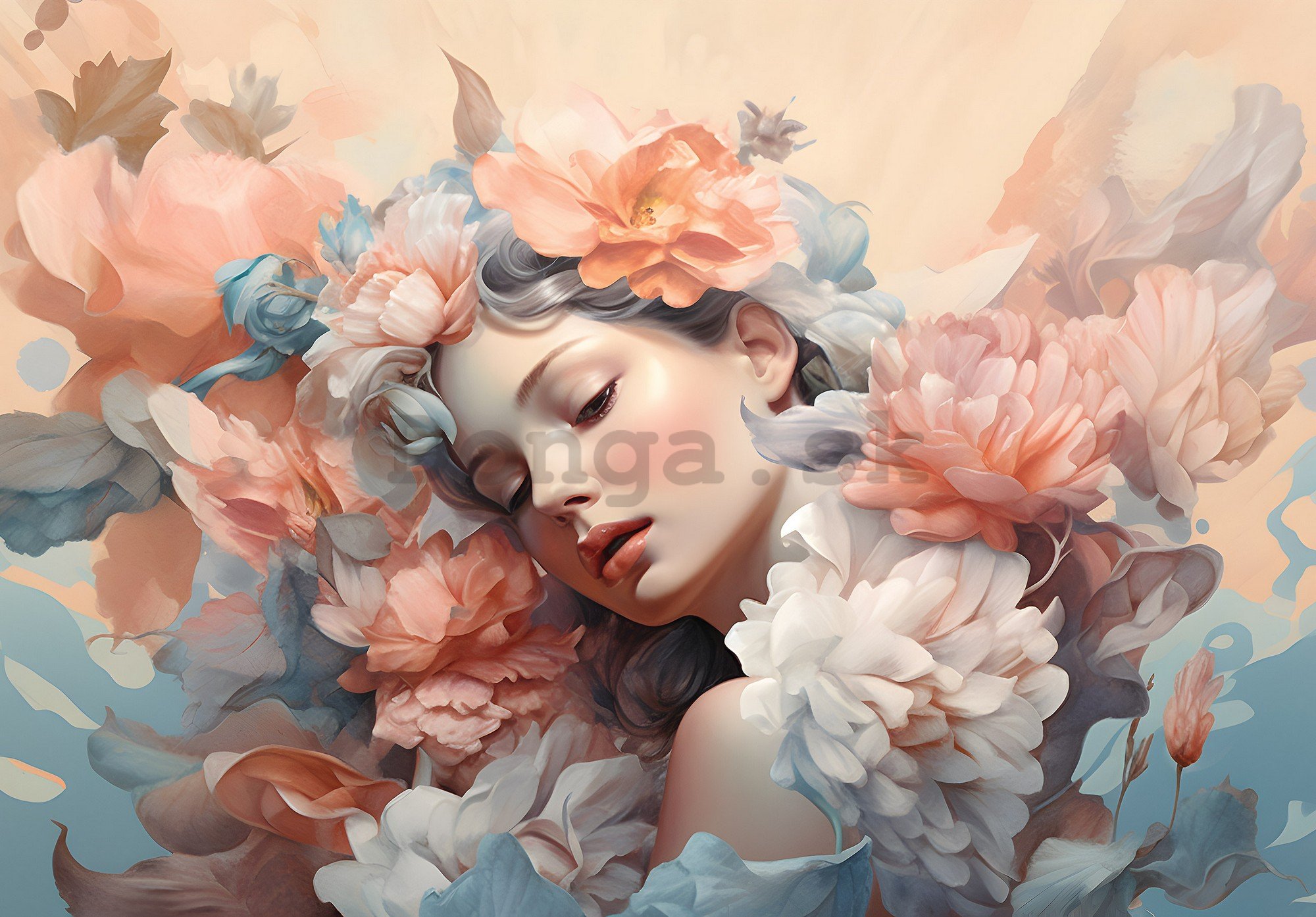 Fototapeta vliesová: Woman flowers pastel elegance (1) - 104x70,5 cm